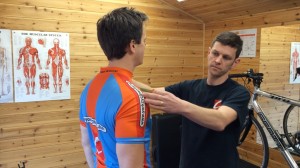 Measuring James' shoulders