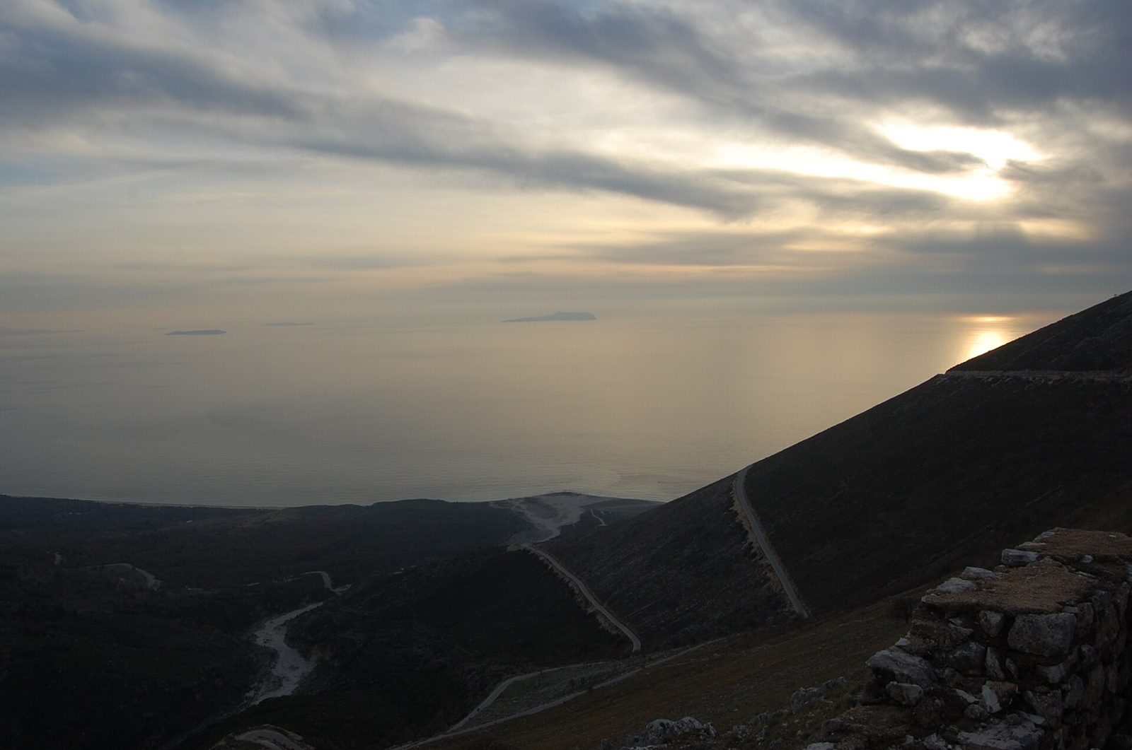 The road snaking down from the Llogara Pass to the Ionian Sea