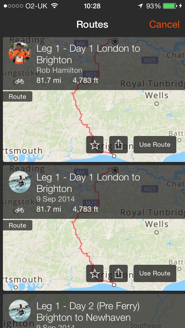 Strava App - USe route