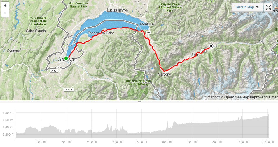 Geneva to Milan elevation and route