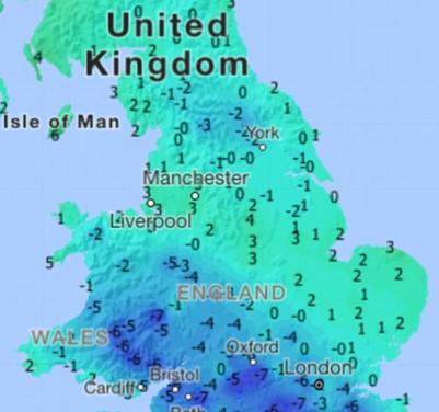 Low temperatures across the UK