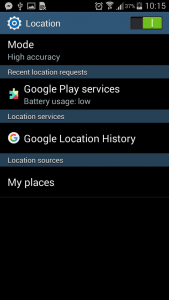 Android location services screen