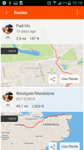 Strava routes screen